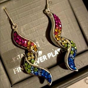 Rainbow Chrystal Dangle earrings Fine silver plated